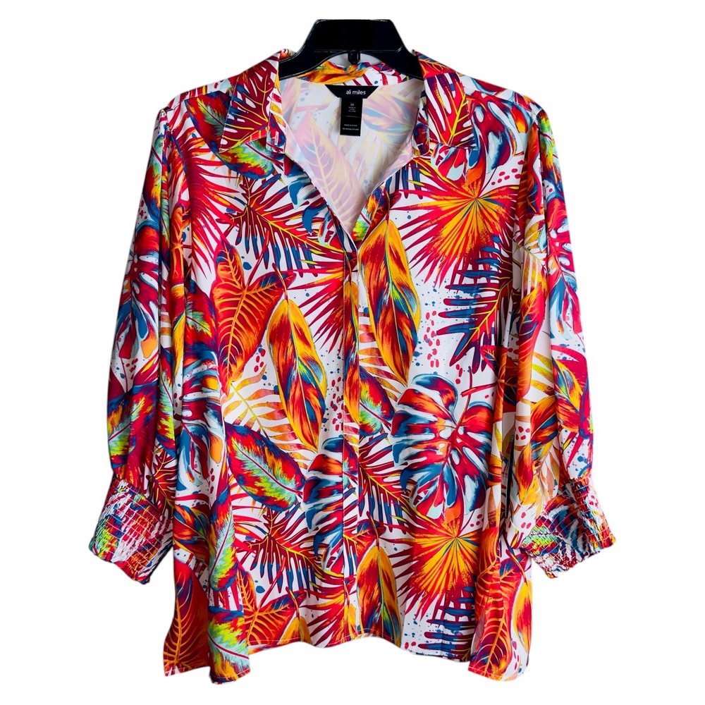 Ali Miles Womens 2X Fall Leaves‎ Novelty Pattern Tunic Top NWT